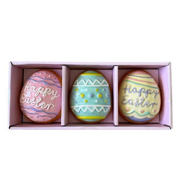 Cupcakes & Cashmere Set of 3 Ceramic Easter Egg Frosted Sugar Cookie Decor NEW - Picture 1 of 12